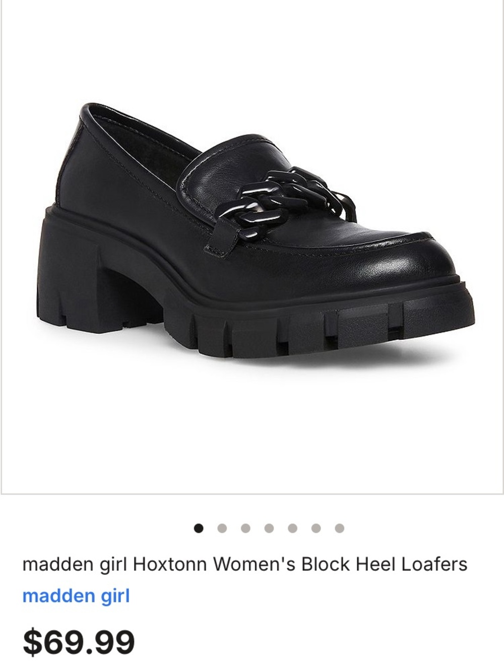Madden Girl Hoxtonn Black Block Heel Loafers with Chain Link Detail